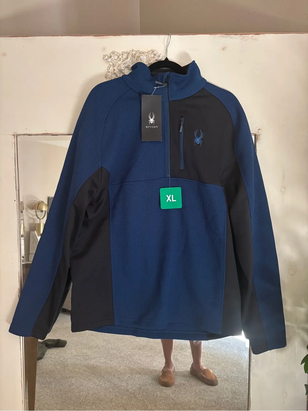 Spyder Men's Gait Quarter Zip Fleece Lined Pullover Jacket Blue Black XL NWT